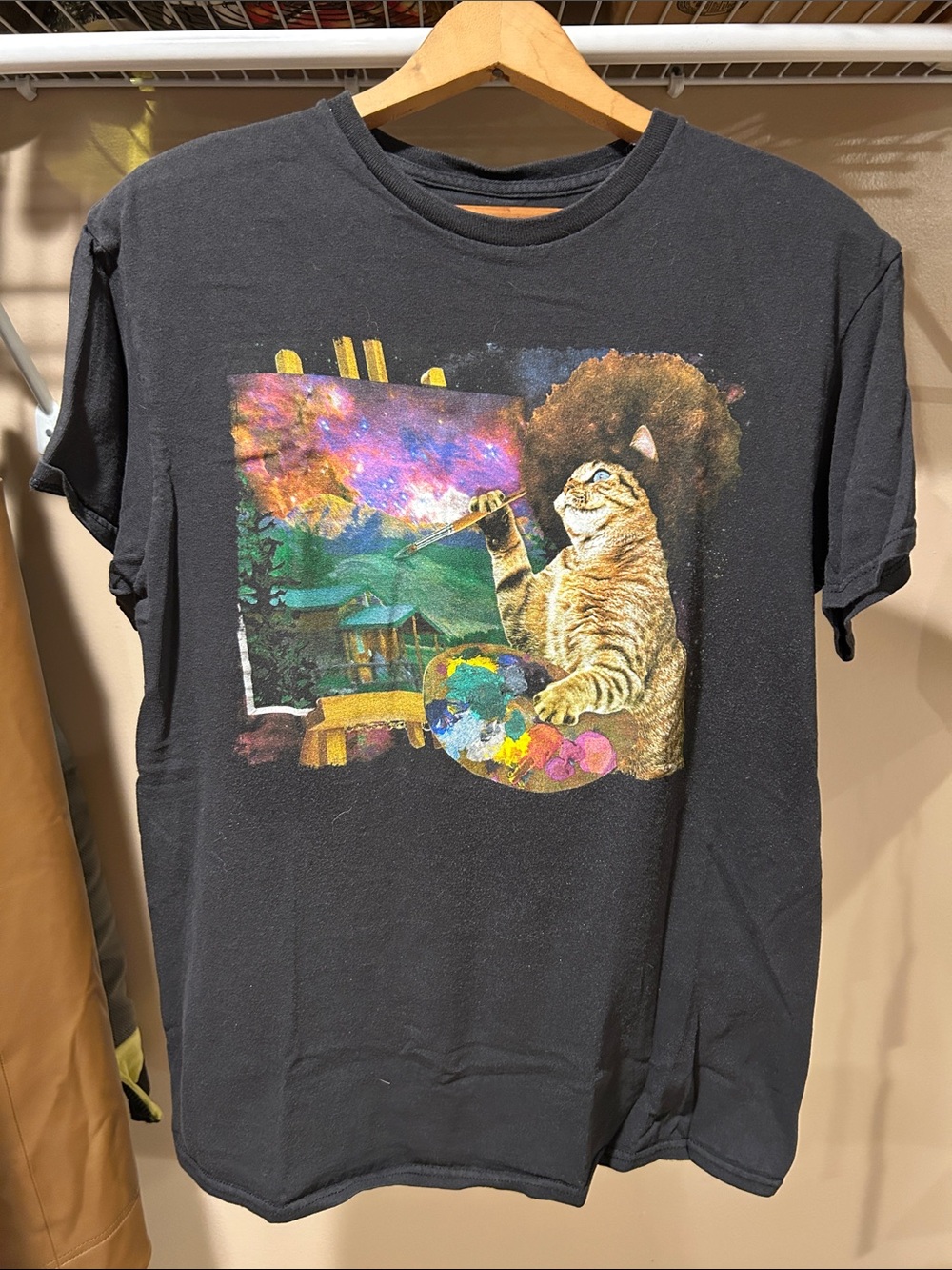 Spencer Bob Ross Artist Cat Graphic Tee - Black